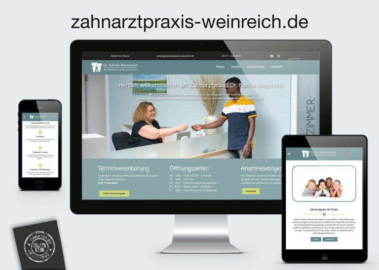 Kreativwerk Webdesign für Zahnarztpraxis Weinreich