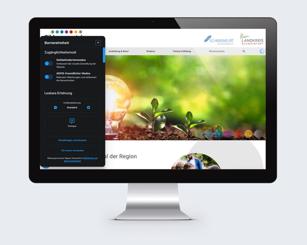 Kreativwerk Webdesign & besondere Features für das Bildungsportal Schweinfurt