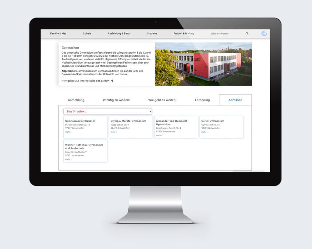 Kreativwerk Webdesign & besondere Features für das Bildungsportal Schweinfurt